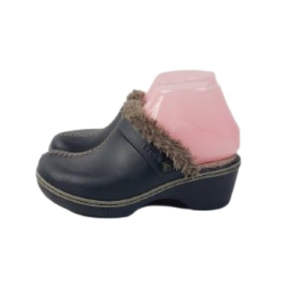 CROCS Shoes - Crocs Women's Black Brown Cobbler EVA Faux Fur Lined Slip-On Heel Mules Size 6